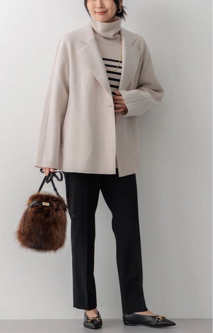 23区コンプレストパイル ライトアウター　ウール混紡 ジャケット 38ベージュ系