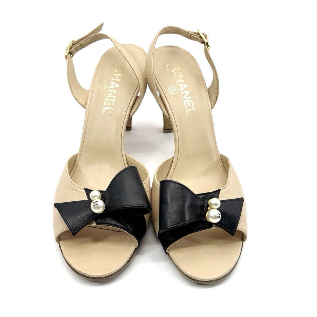 【約24.5cm】シャネル リボンサンダル バックストラップ ココマーク5Q3