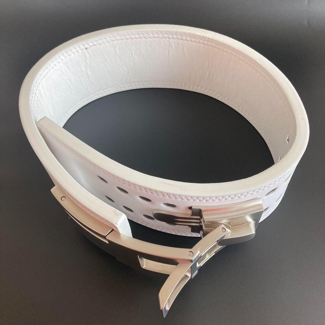 B級品 パワーベルト レバーアクション 本革13ミリ 可変式 ホワイト×マット銀