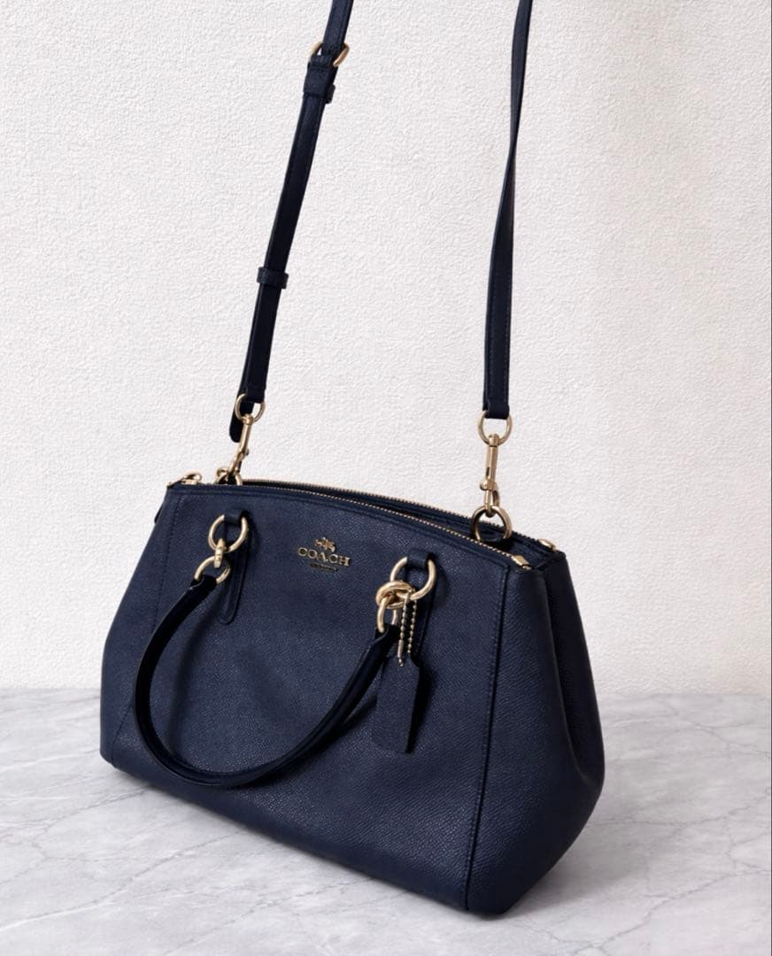 【極美品】COACH コーチ 2way ショルダーバッグ ネイビー 型押しレザー