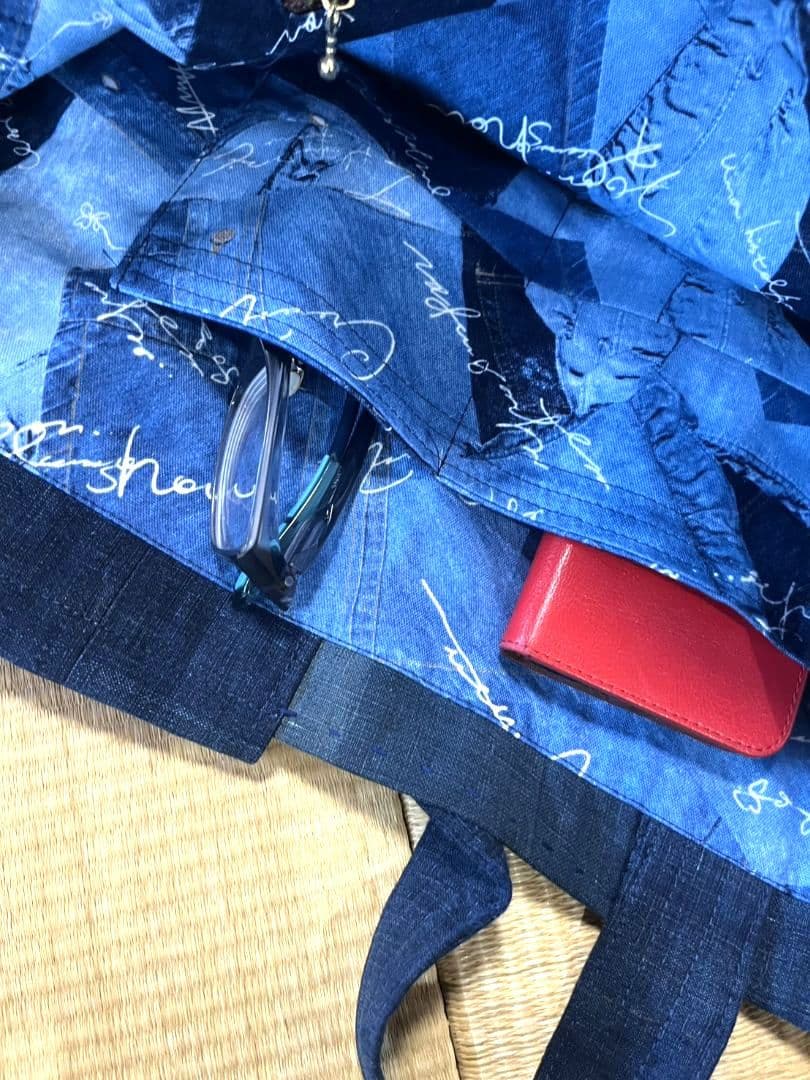 古布リメイクバッグ／襤褸／藍染／刺し子／大きめバッグ／パッチワーク／ショルダー