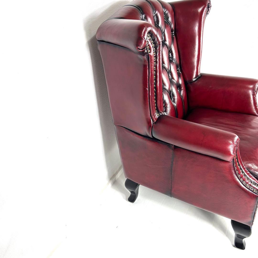 【送料無料】ソファ 本革 1人掛け　ウィングバック チェスターフィールド