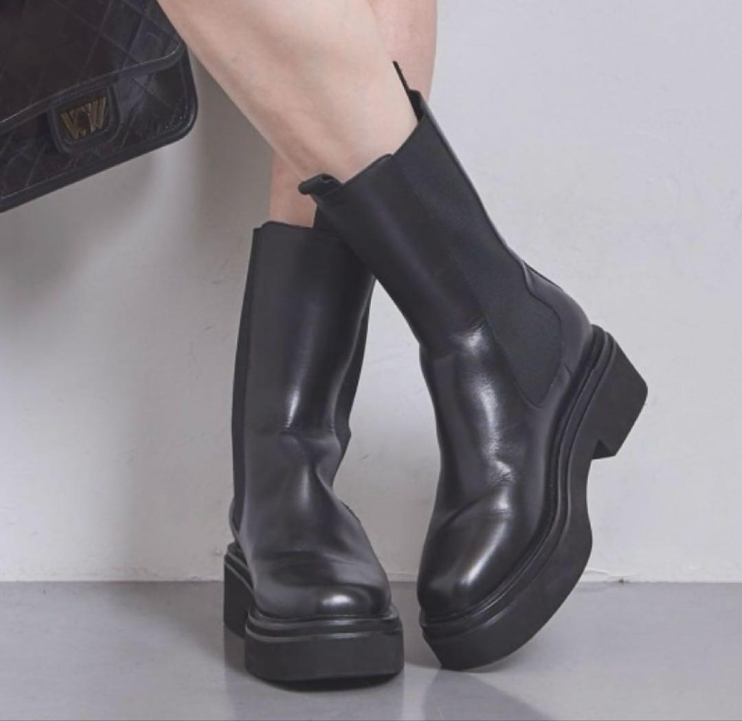 UNITED ARROWS ハーフサイドゴアブーツ 36 黒 美品 レザー