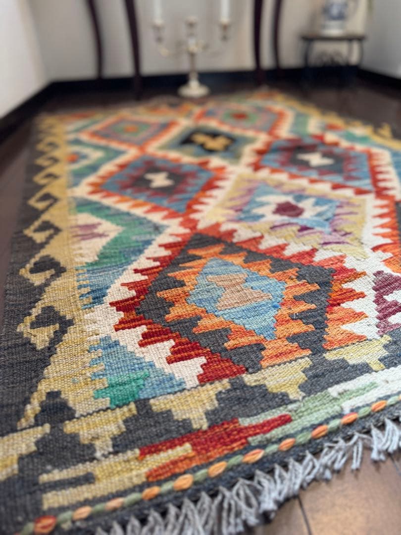 Vol.4アフガニスタン　遊牧民　手織りキリム　アクセントラグ　128×88②