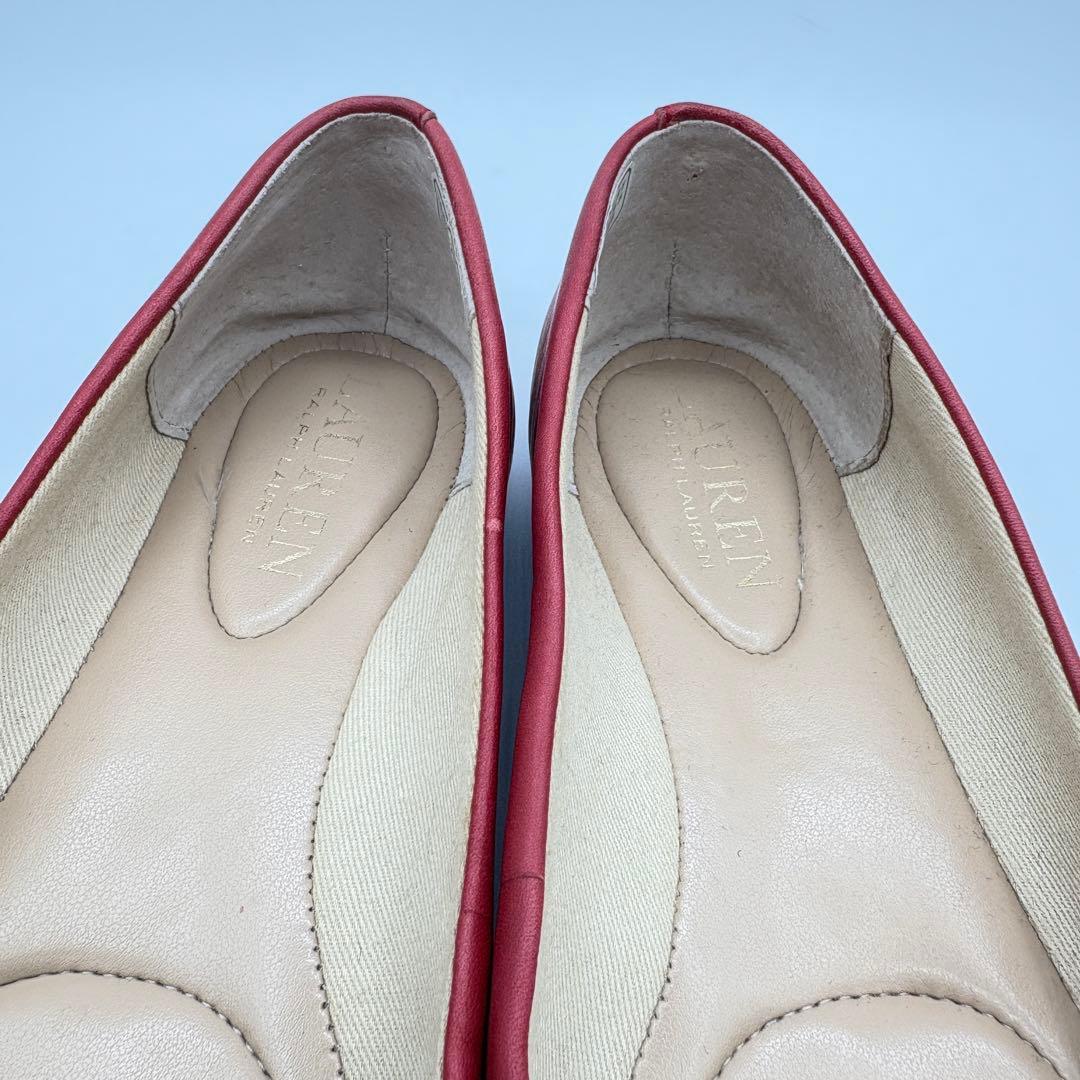 ローレンラルフローレン　フラット　レザーパンプス赤　US5 ロゴ　バレーシューズ