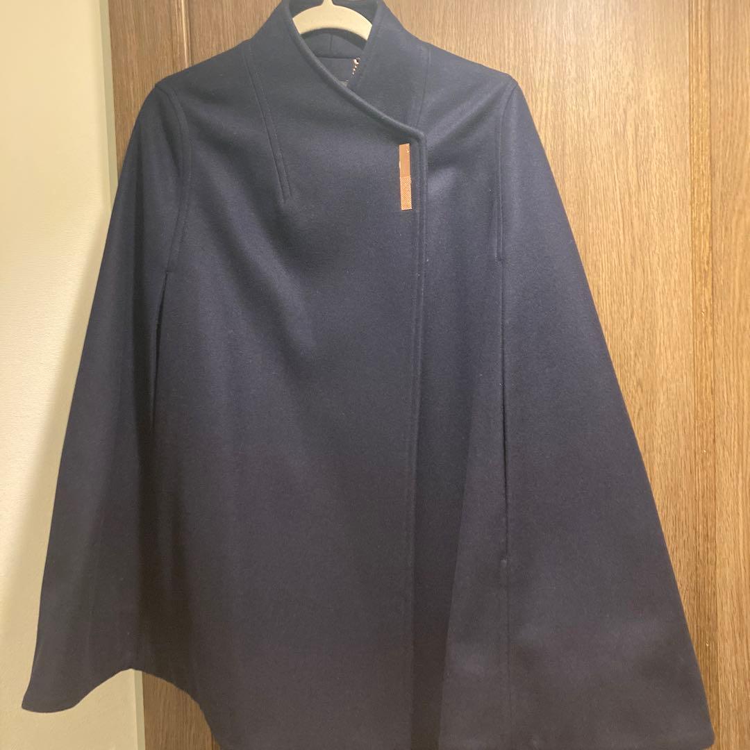 テッドベイカー　ケープコート　ウール　カシミヤ混　S ネイビー