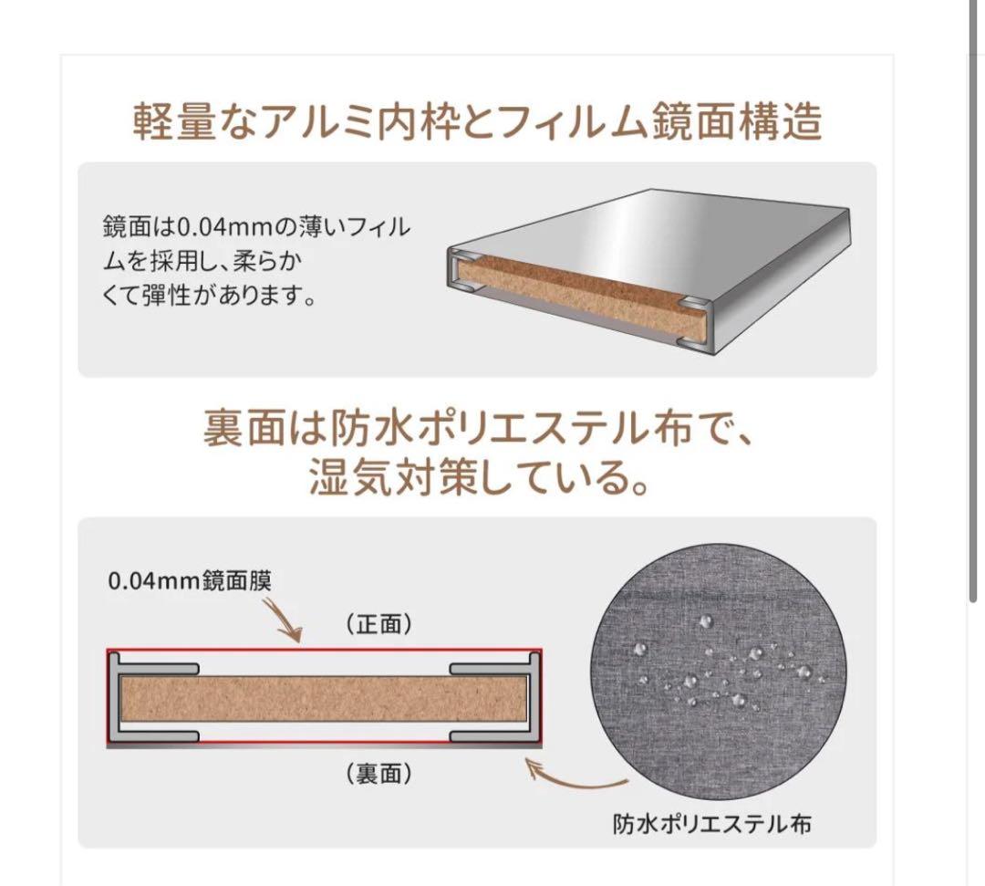 軽壁掛け鏡90x40cm金