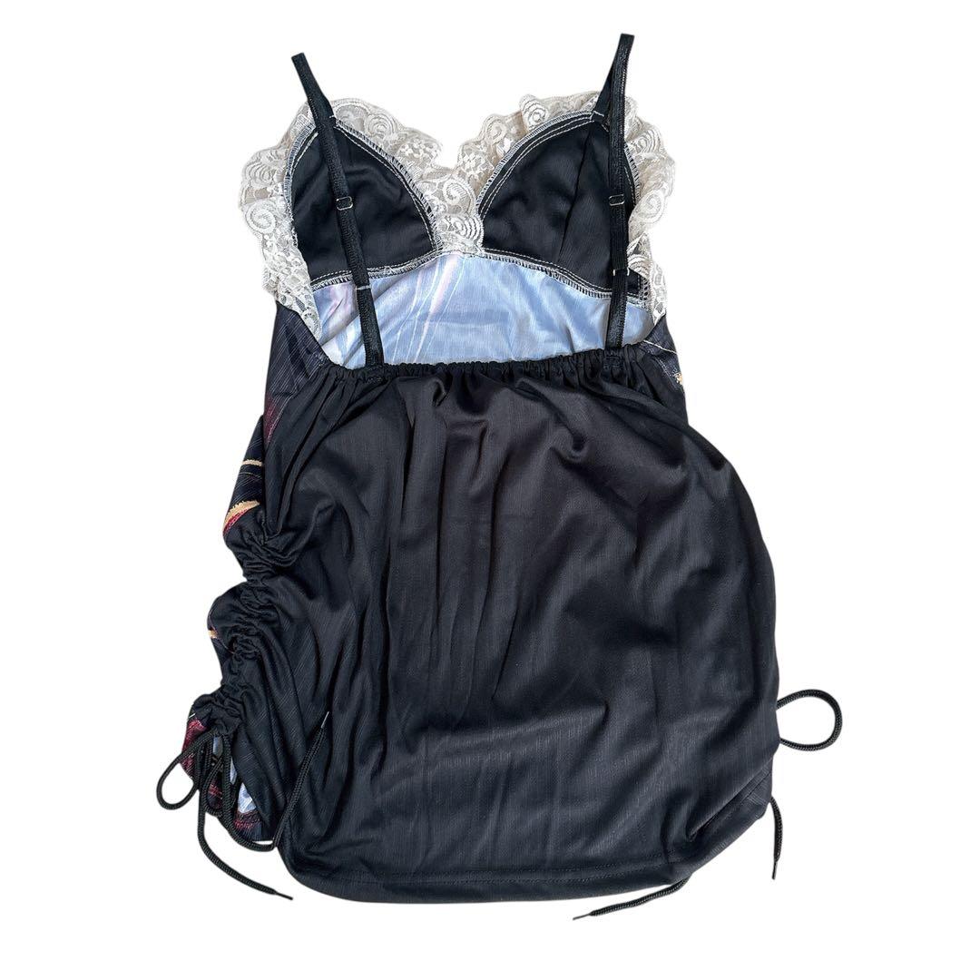 平成ギャル y2k リメイク古着 キャミソール ブラック ゴールド マーブル