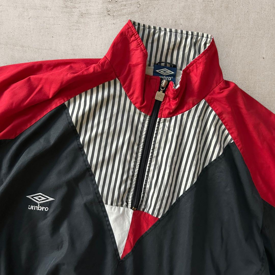 希少90sアンブロUMBROハーフジップナイロンジャケット刺繍ロゴ好配色古着XL