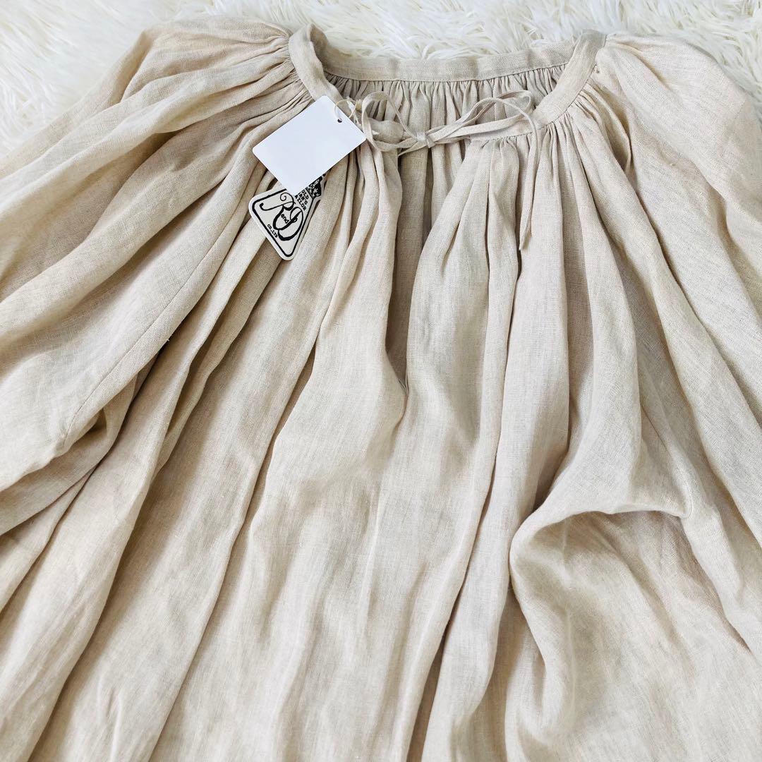 【新品】オールドマンズテーラー　リネンギャザースモックブラウスパフ袖　麻100%