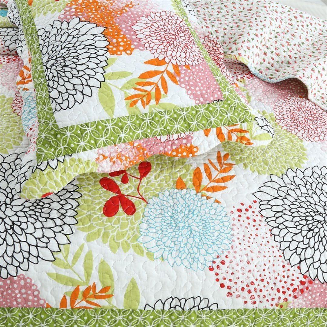 キルトベッドカバー3点セット綿マルチカバー キルティング 063