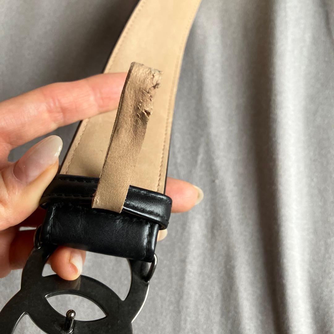 CHANEL ブラックレザー ベルト スタッズ付き　訳あり