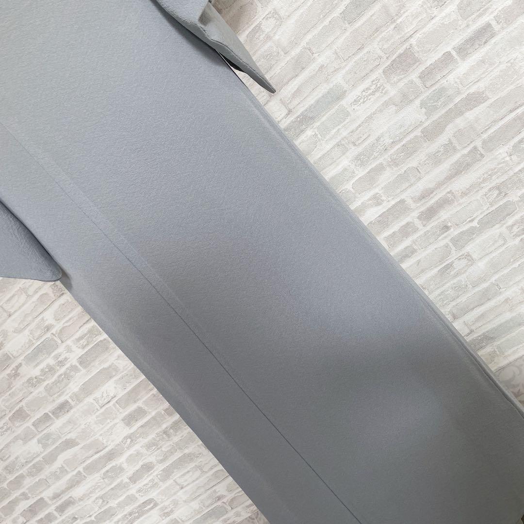 色無地　フルセット　青系　くすみブルー　縮緬　シンプル　礼装　カジュアル　H2