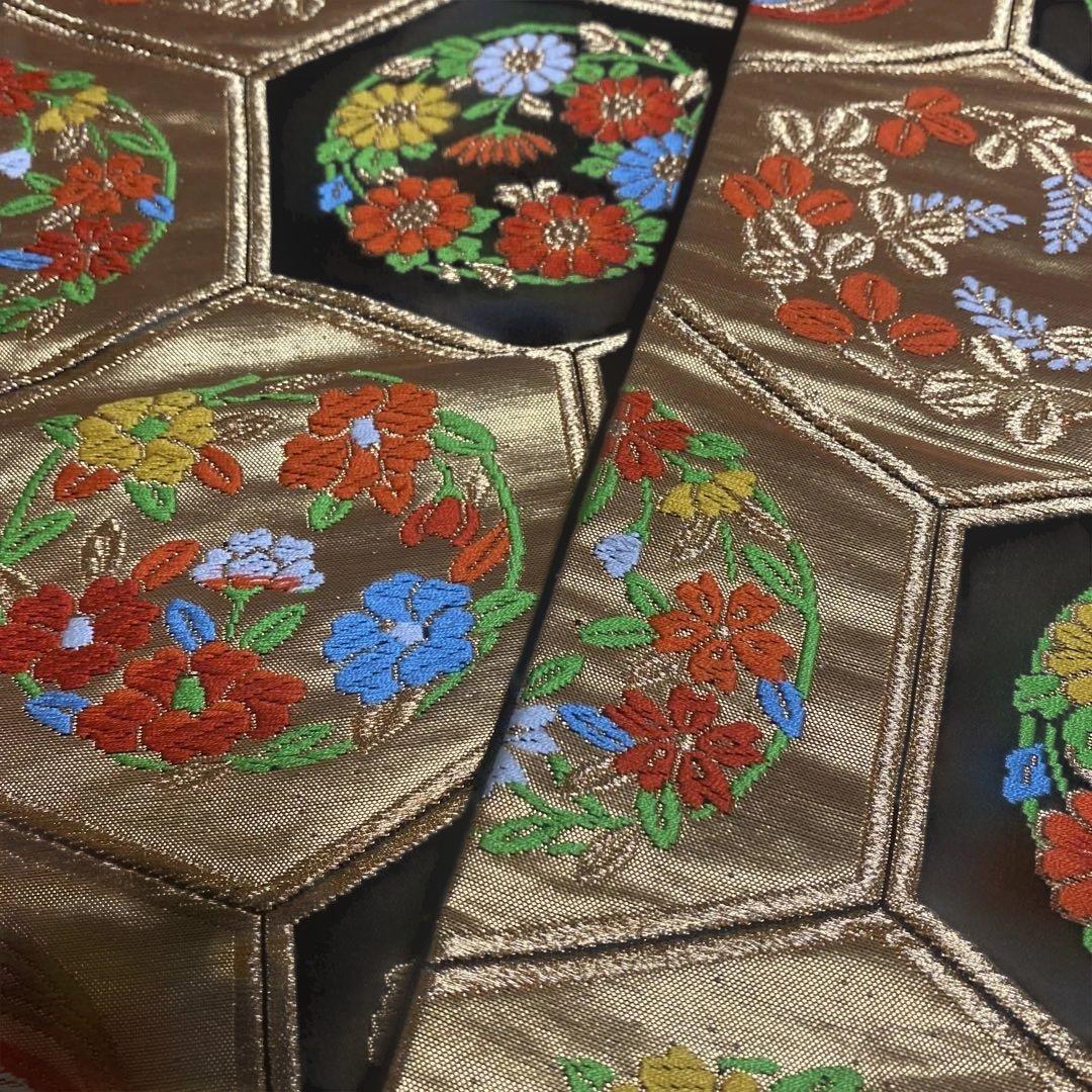 table runner 亀甲取り花丸　帯リメイク　長尺250㎝