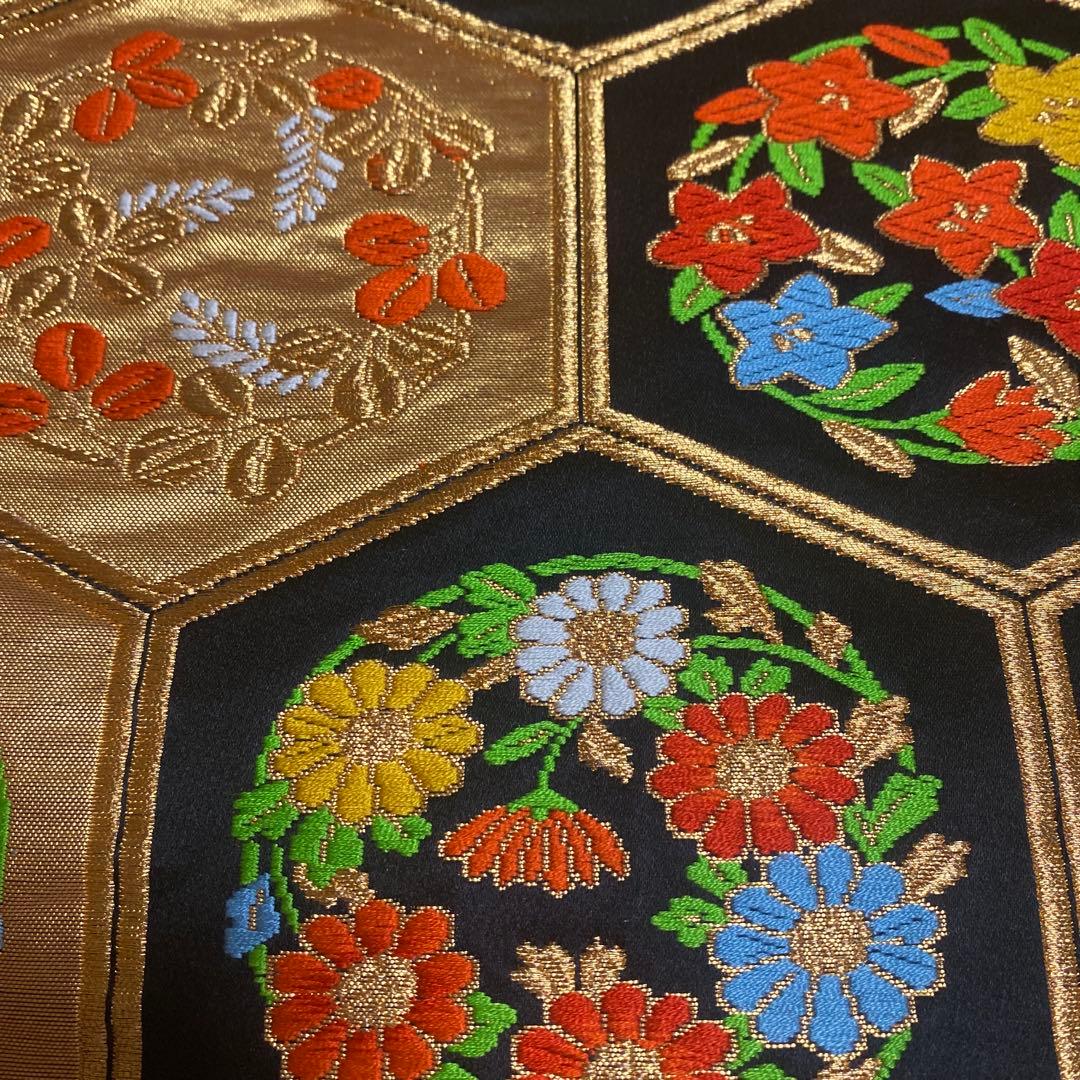 table runner 亀甲取り花丸　帯リメイク　長尺250㎝