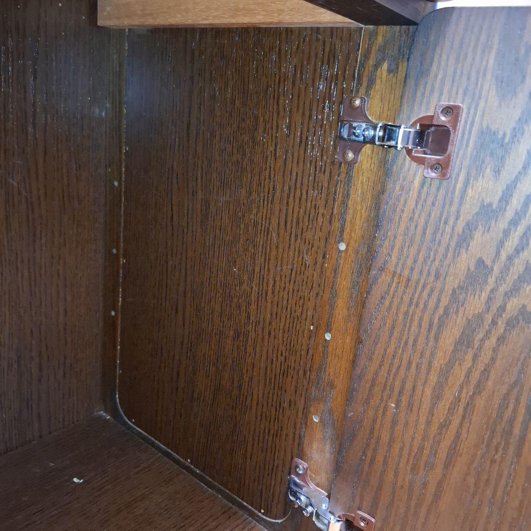 昭和レトロ電話台　ダークブラウン　ファックス台　木製　自由棚　引き出し・扉付き