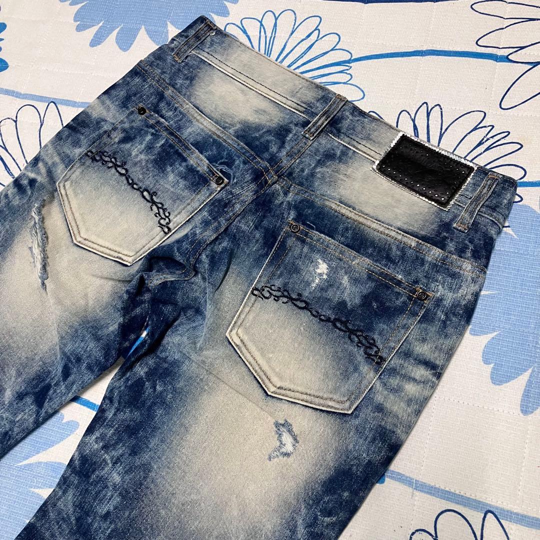【希少】MIDAS 刺繍　染め　ダメージ加工　ワイド　フレア　デニム　パンツ