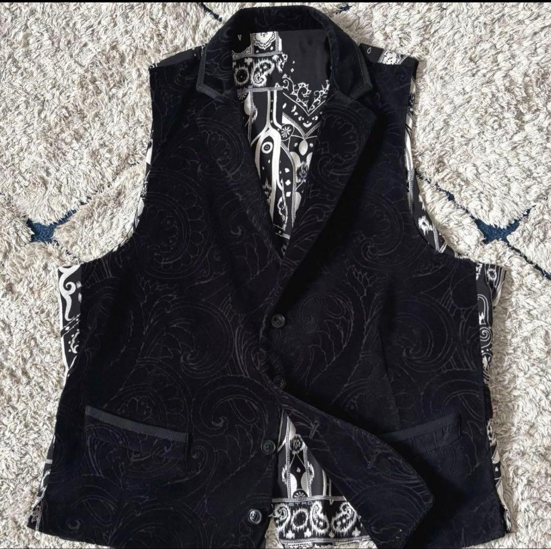 【希少】エトロ／ジレ／ベスト／シルク／ベロア／ペイズリー／ブラック／Ｌ