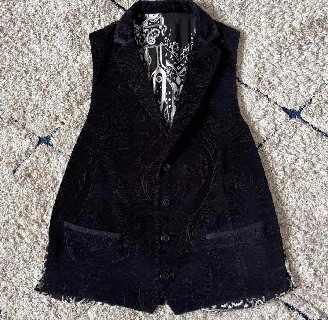 【希少】エトロ／ジレ／ベスト／シルク／ベロア／ペイズリー／ブラック／Ｌ