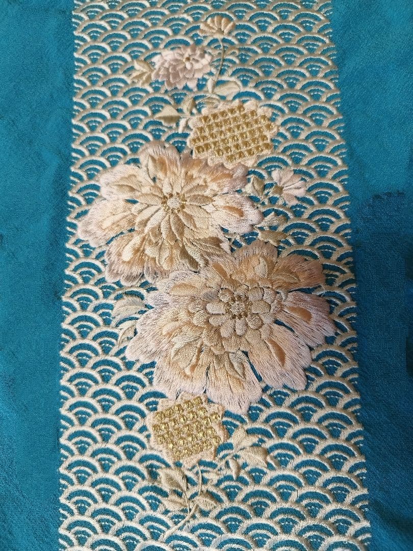 IKKO青海大花刺繍帯揚げブルー色！新品!