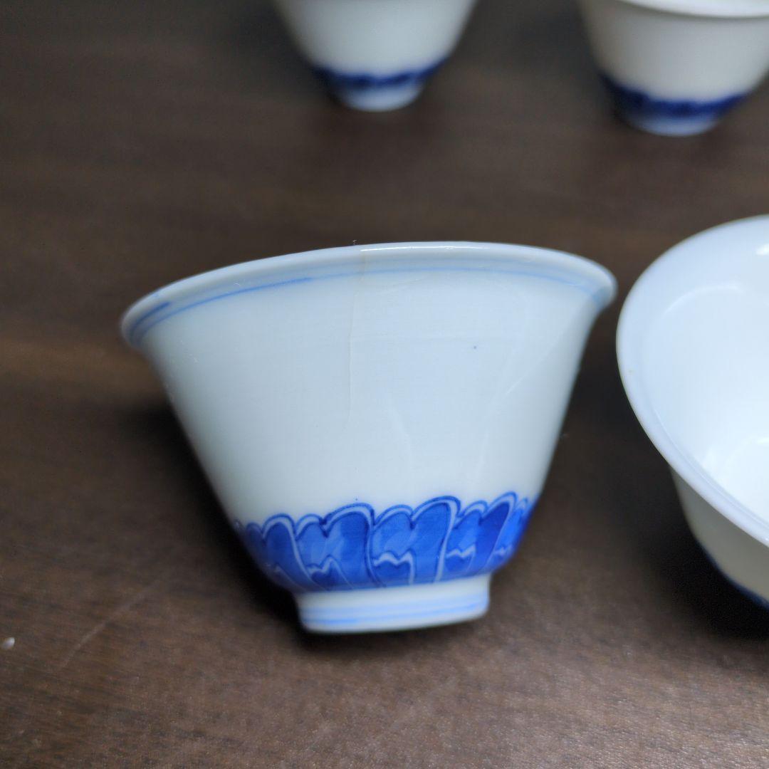 大明成化年製 款 染付 煎茶碗 五客＆成化年製 款 染付 煎茶碗