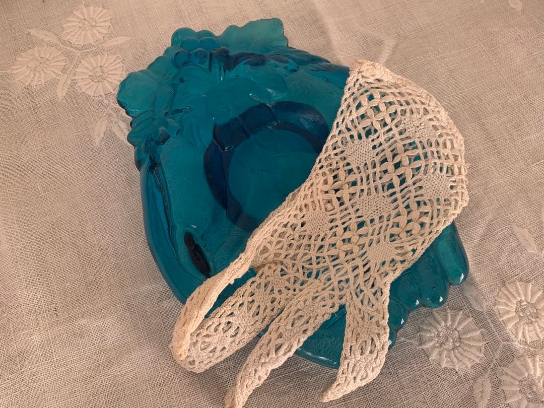 フランスアンティーク　ハンドモチーフ　トレイ　ガラス製　ブロカント