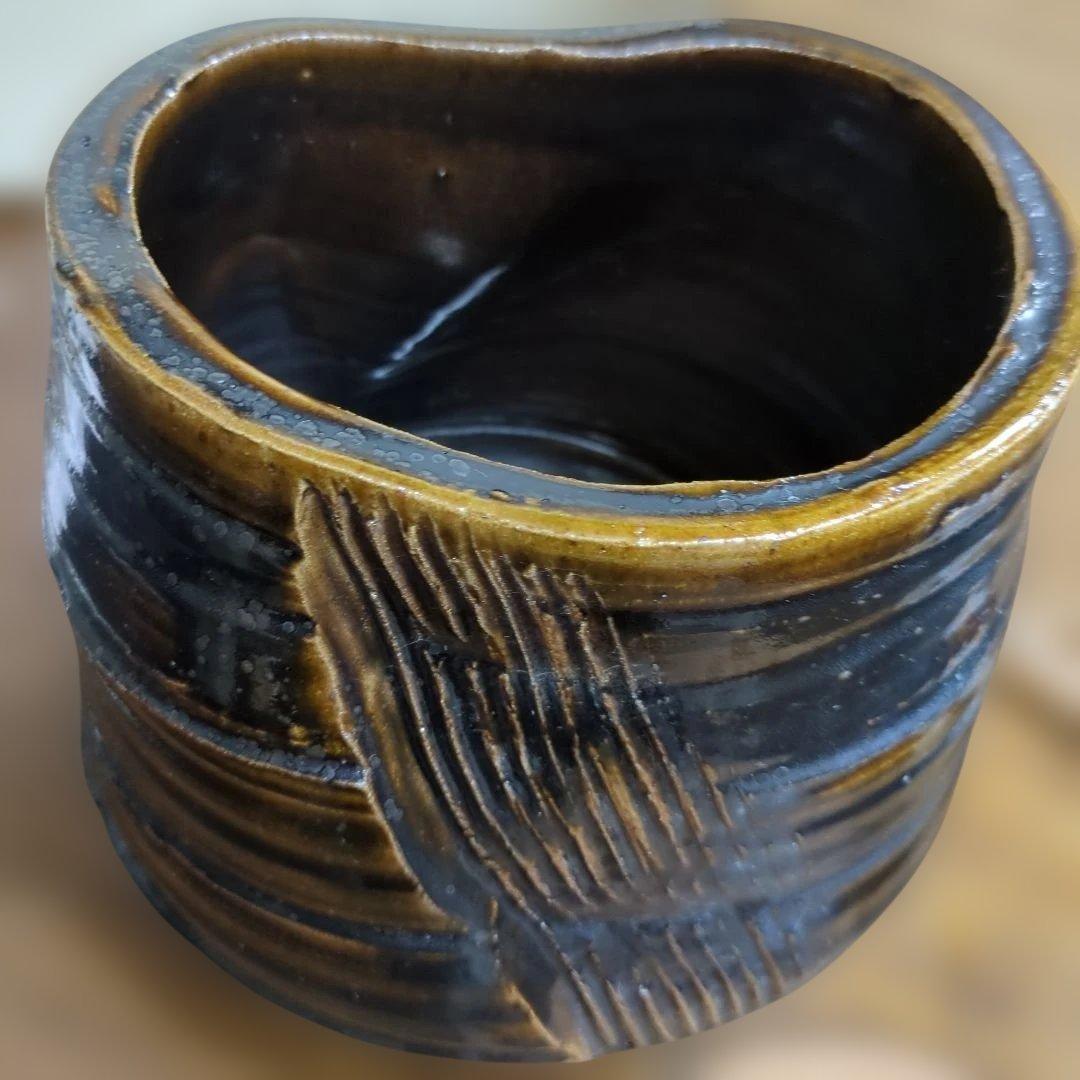 水指　木製蓋付き 瀬戸　水野双鶴　茶道具　茶道　陶器　木箱大振り