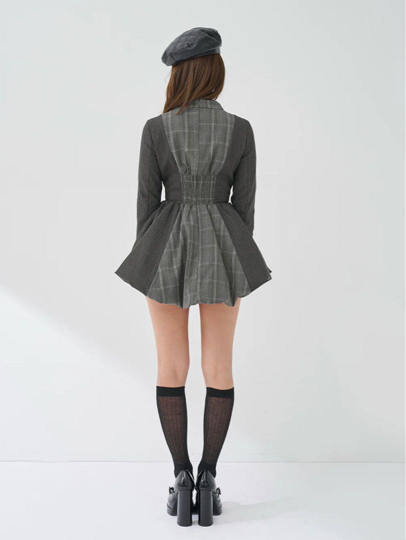 チェックストライプバルーンミニワンピース GRY FREEサイズ ノベルティ付き