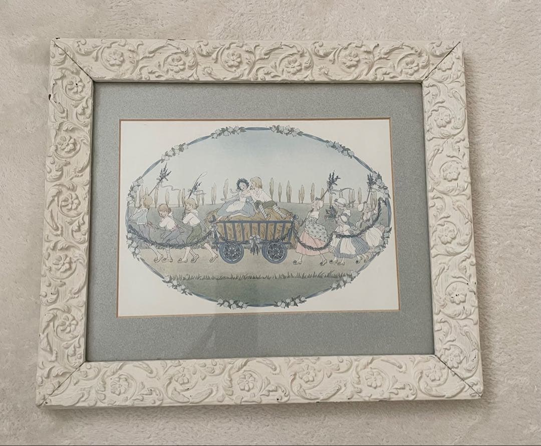 ウィルビーク ル　メール　絵本挿絵の額装品　アンティーク　初版　シャビーシック