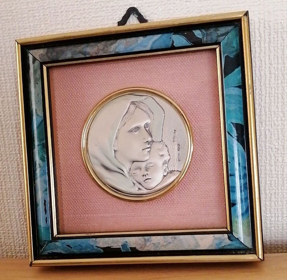 【フランス　アンティーク】シルバー　マリア　イエス　メダイ　フォトフレーム