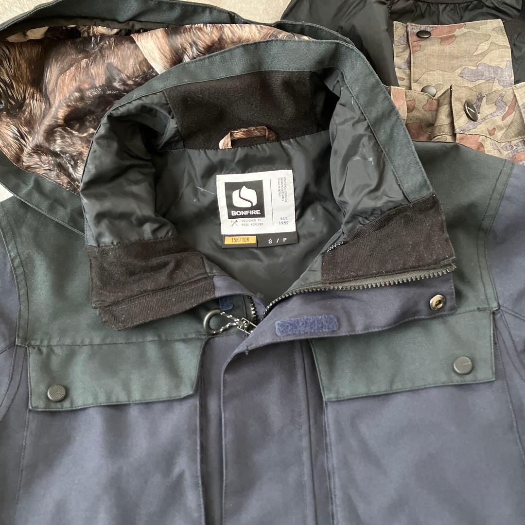 スノボウエア上下、黒×ダークブルー カモフラージュスノボパンツスノボウエア