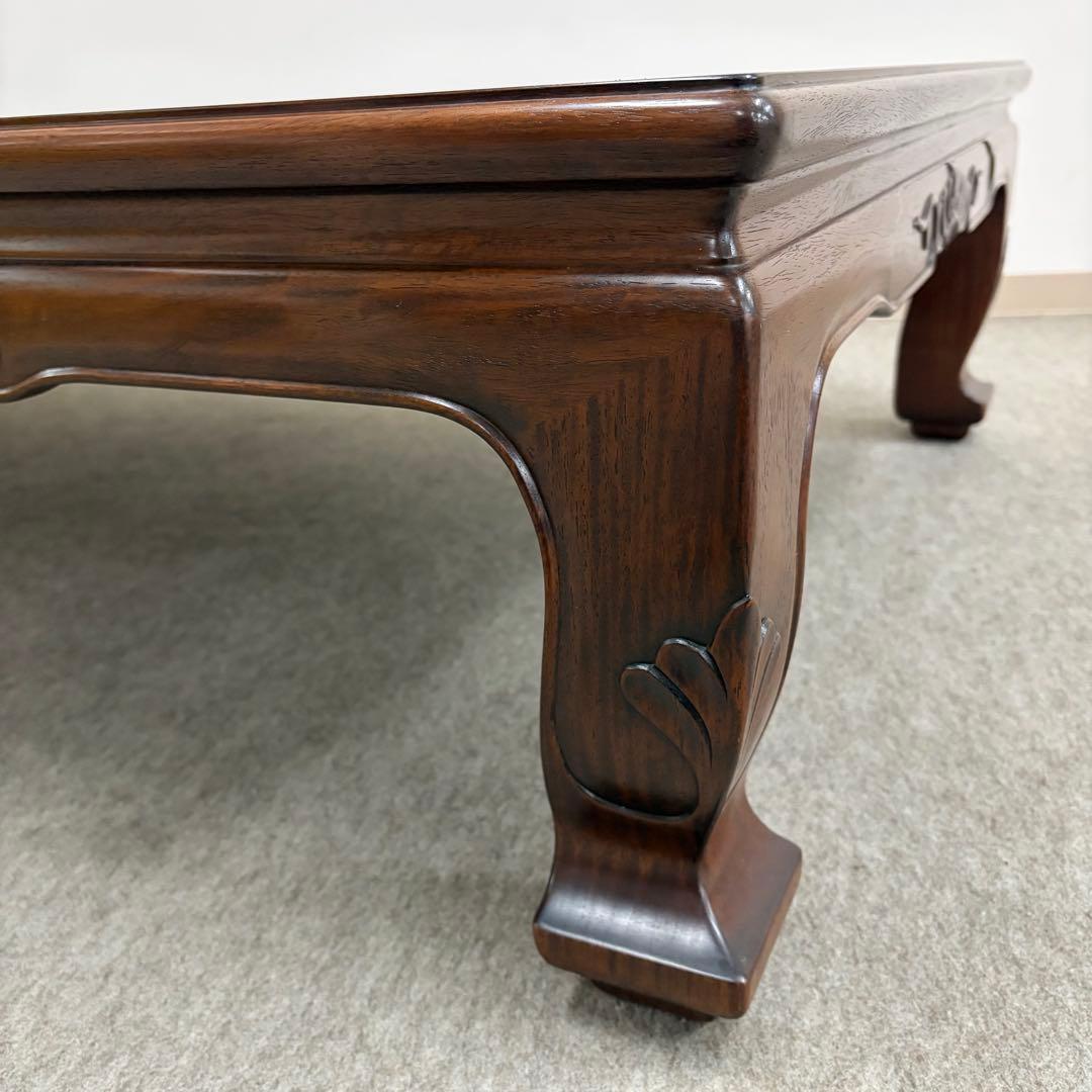 大阪唐木指物【中澤唐木】花梨五尺座卓 菊彫 漆塗生地