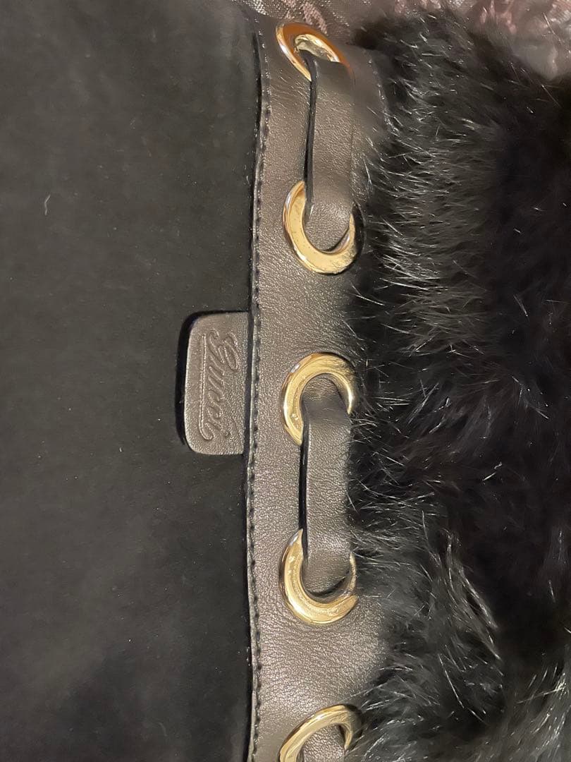 グッチ　GUCCI ファー付きブラックスエードロングブーツ　ニーハイ