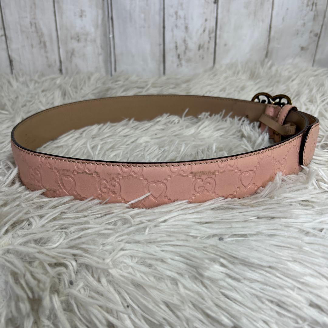 GUCCI ベルト　ハート　ロゴ　GG シマ　ピンク　レザー　レディース