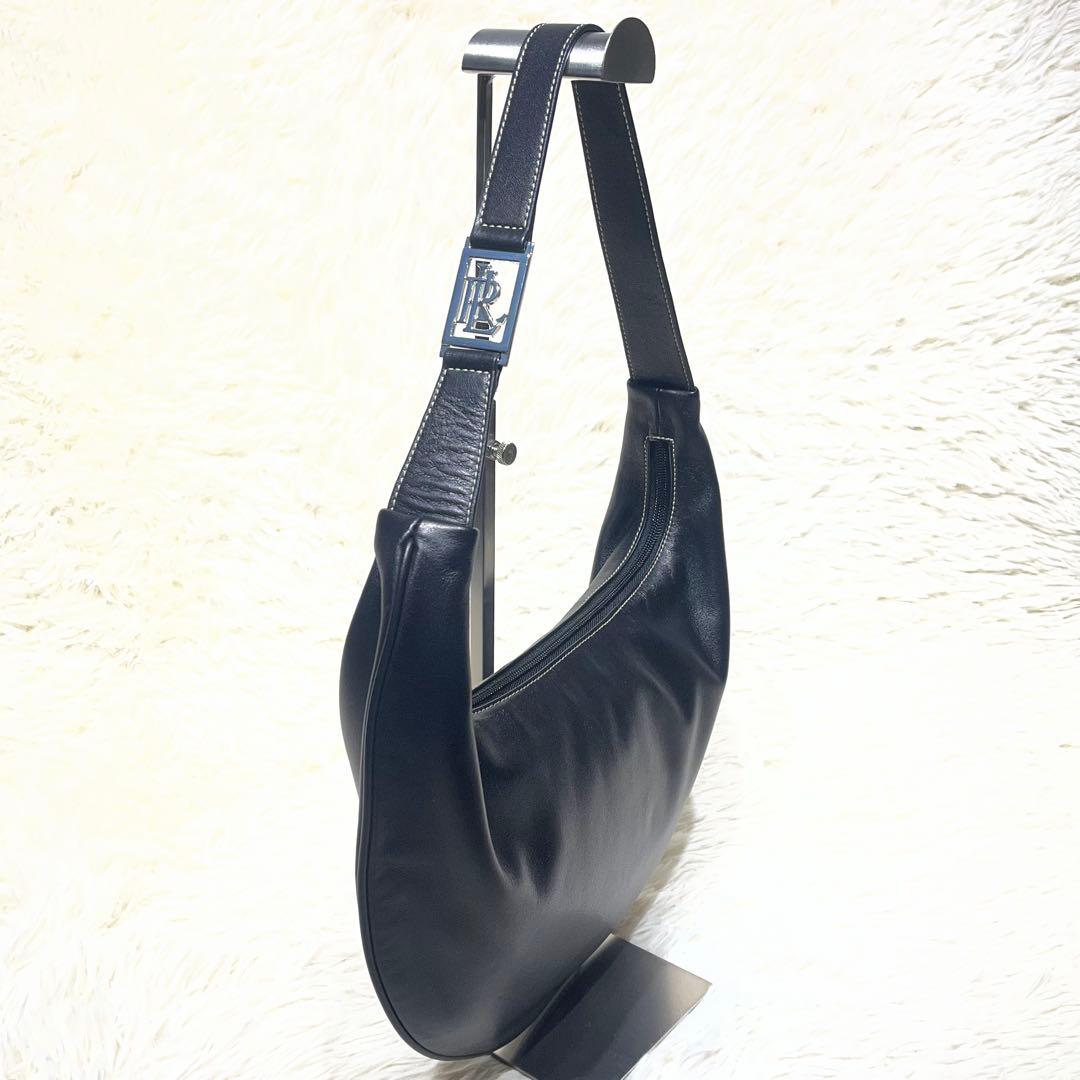 極美品☆ローレン ラルフローレン ムーンバッグ ワンショルダー 黒 三日月 本革