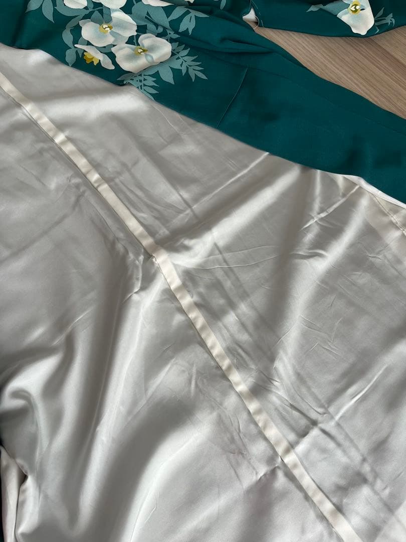 着物 訪問着 深緑色 花柄