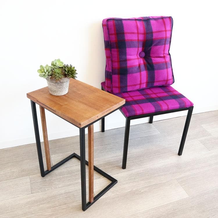 アイアン×木製 コの字型サイドテーブル