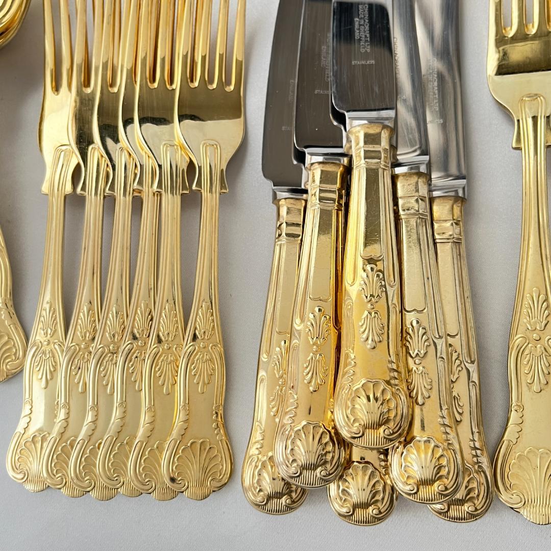 【英国】キングスパターンのディナーセット 44本組 【ゴールドプレート】