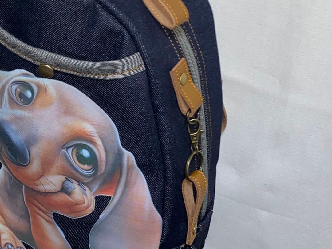 男女兼用☆岡山デニム☆ダックス☆ステンシル♪リュックorワンショルダーバッグ