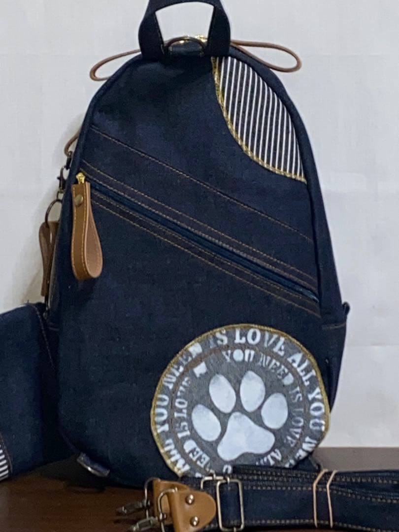 男女兼用☆岡山デニム☆ダックス☆ステンシル♪リュックorワンショルダーバッグ