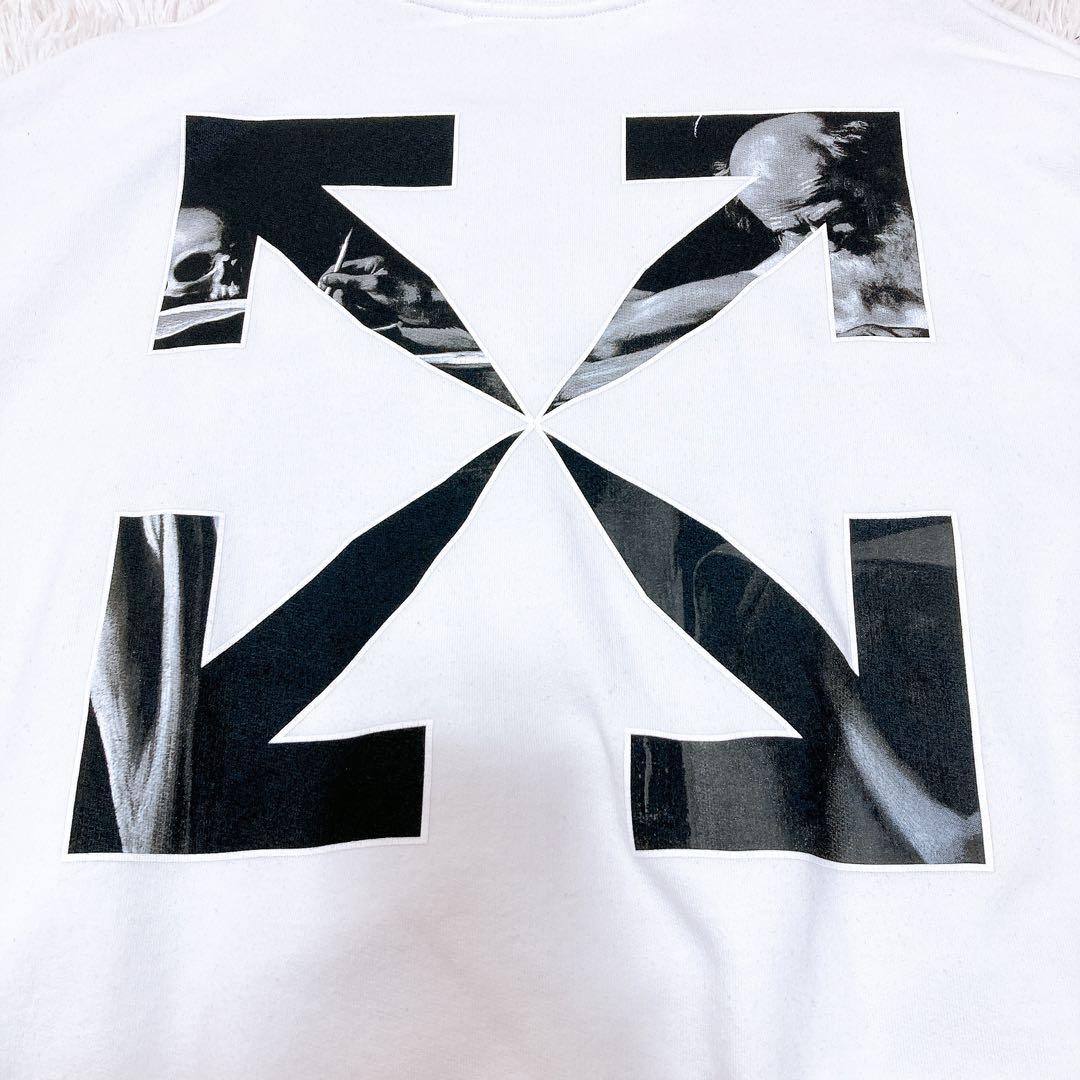 オフホワイト　バックアロー　プリント　スウェット　トレーナー　XL