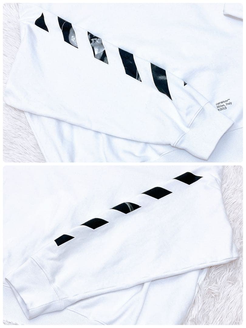 オフホワイト　バックアロー　プリント　スウェット　トレーナー　XL