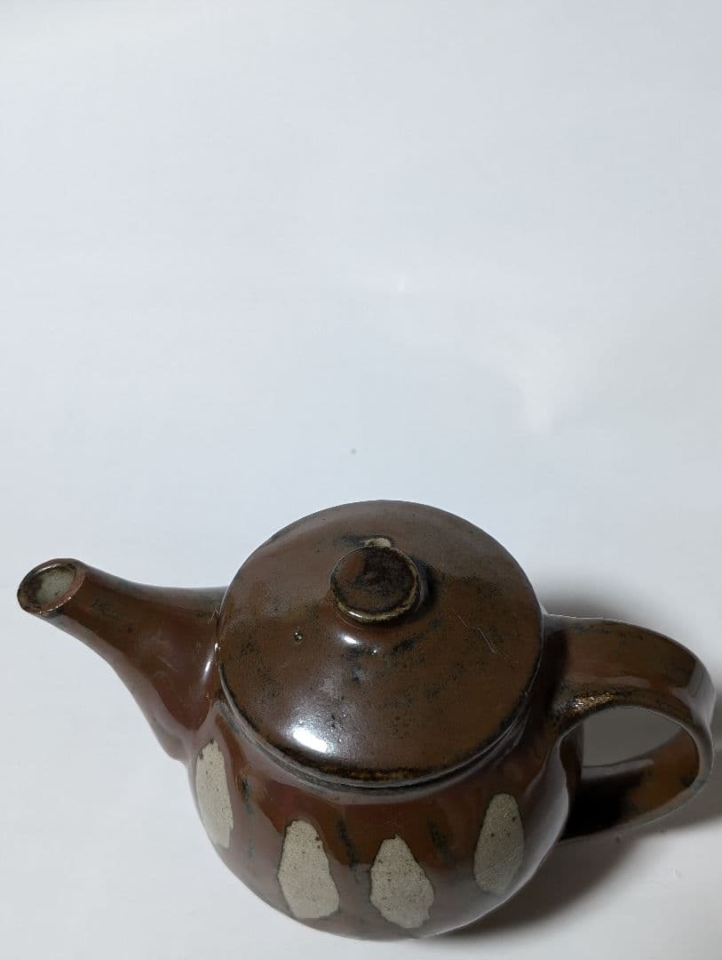 （押し上2-C）浜田庄司　急須　茶色と白の模様