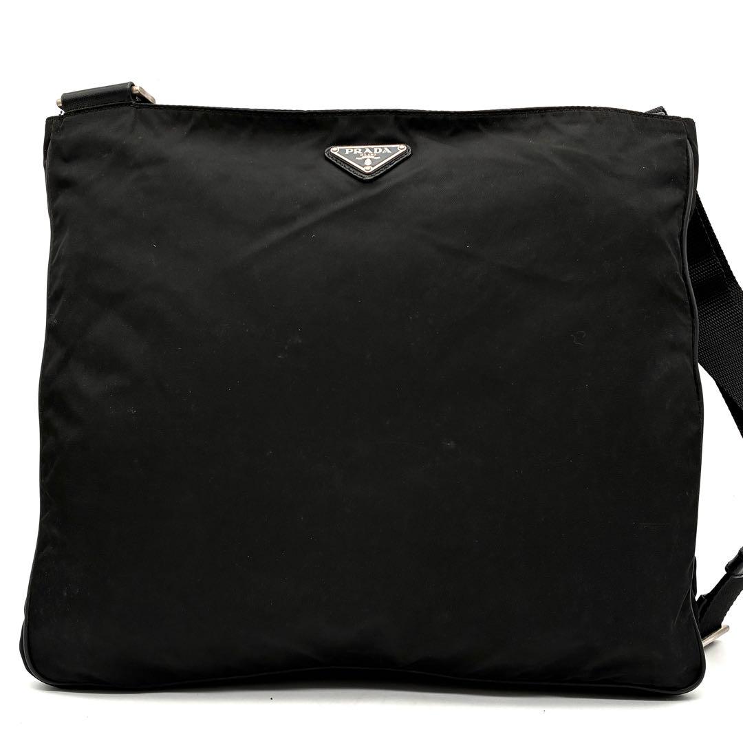 希少モデル・美品 プラダ ショルダーバッグ 白タグ 三角ロゴ 斜め掛け ブラック