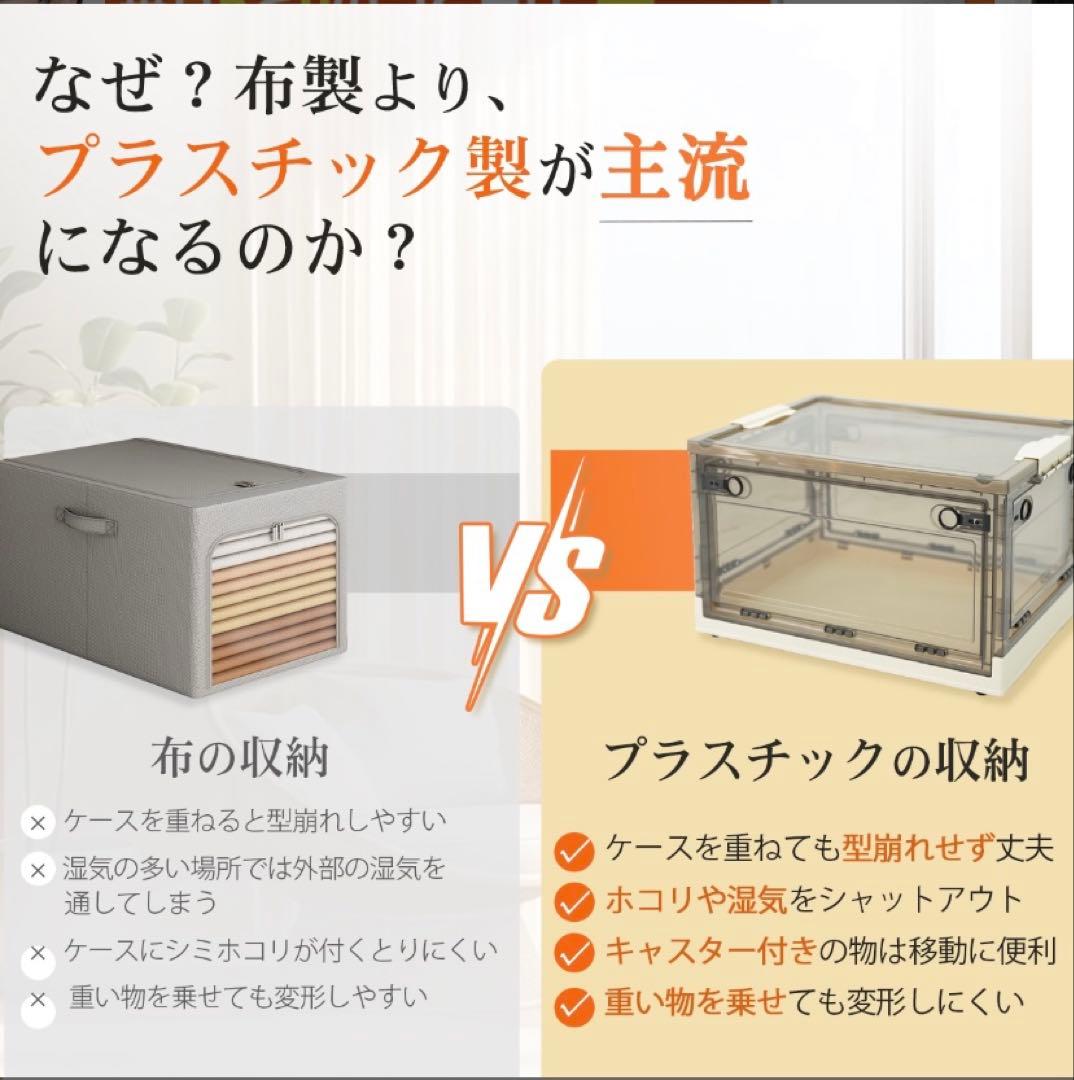 折りたたみ収納ボックス コンテナボックス キャスター付き大容量 ホワイト 5個