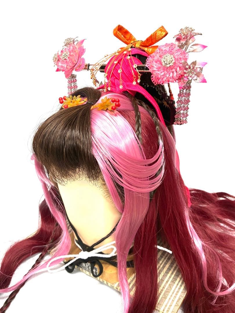 辰巳８号サイズ.耐熱ファイバーワインカラープラス、中古舞踊かつら、大衆演劇かつら