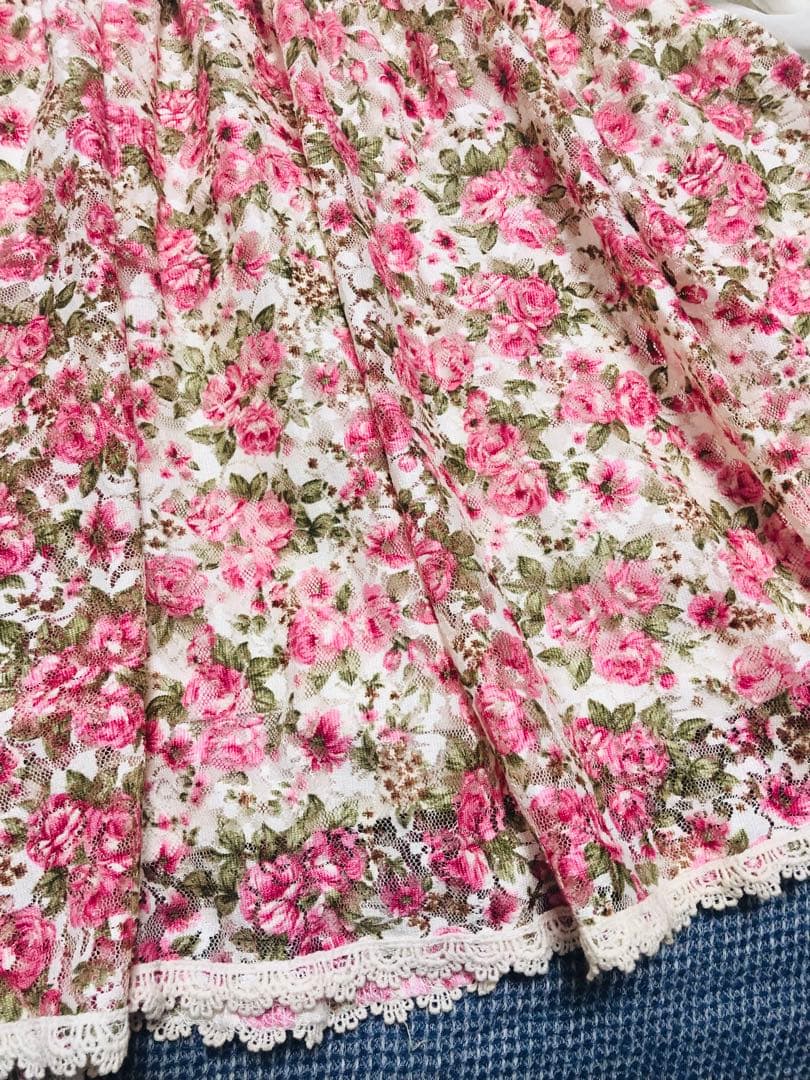 店舗限定LIZLISA花柄　フリルワンピース　ピンク薔薇　レース