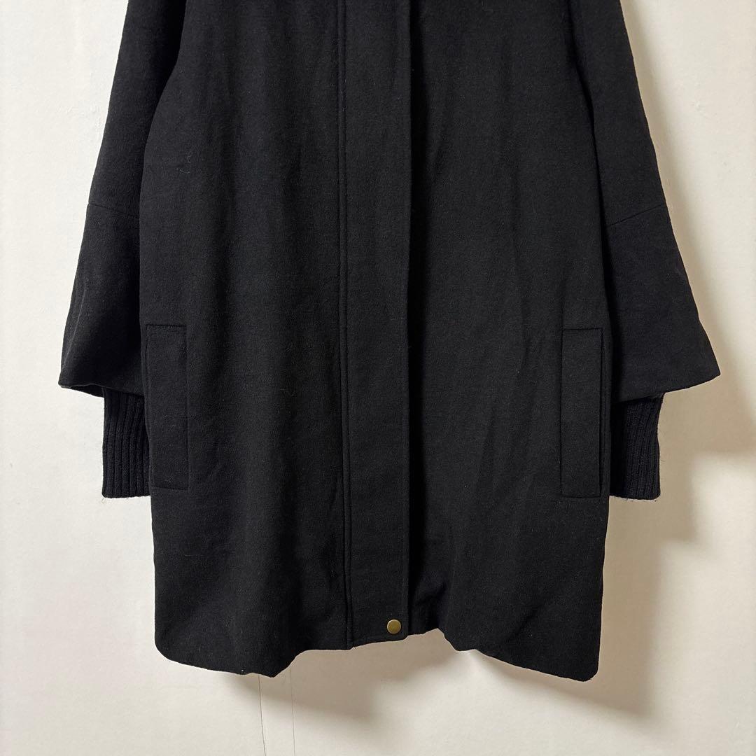 BEARDSLEY ビアズリー【Ｆ】膝丈コート ブラック フード ライナー 毛混