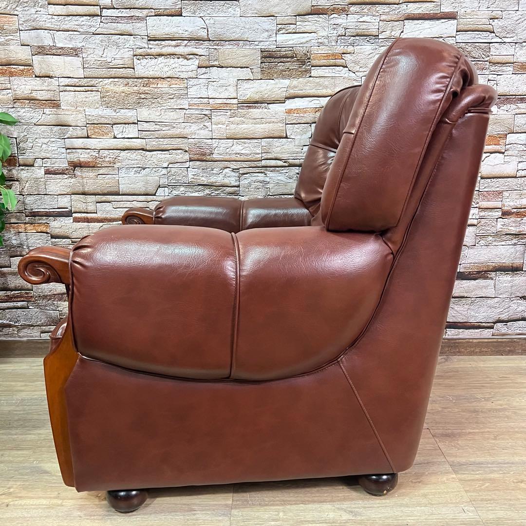 ꧁カリモク家具 karimoku꧂1人掛けアームソファ ブラウンレザー 合成皮革