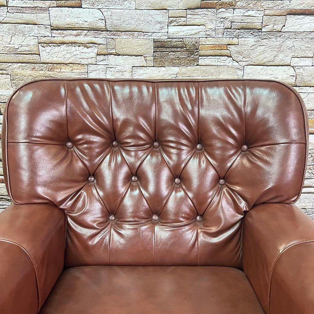 ꧁カリモク家具 karimoku꧂1人掛けアームソファ ブラウンレザー 合成皮革